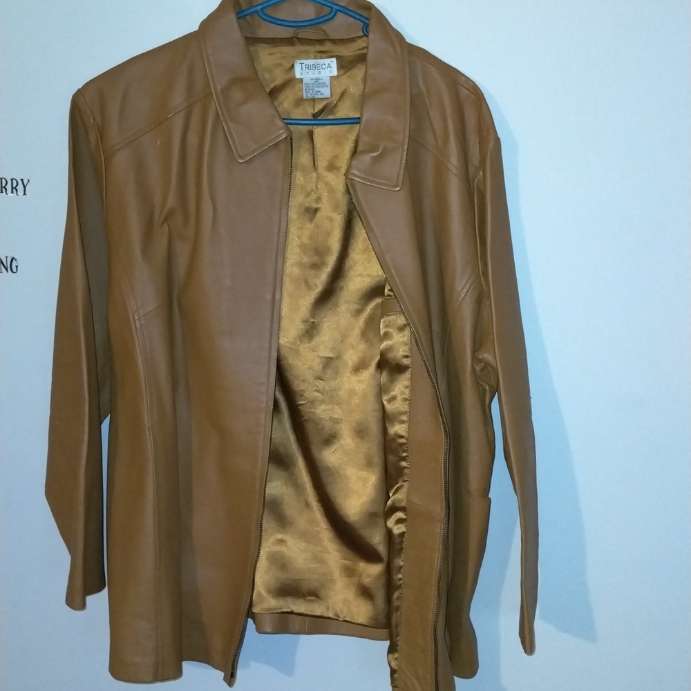 Camel colored leather jacket